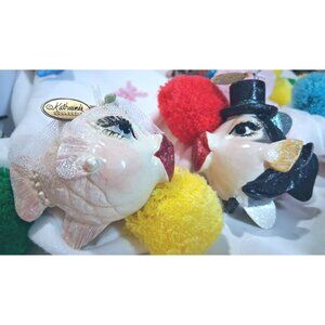 Katherines Collection Bride & Groom Fish Ornaments Glitter Finish Hand-Painted W